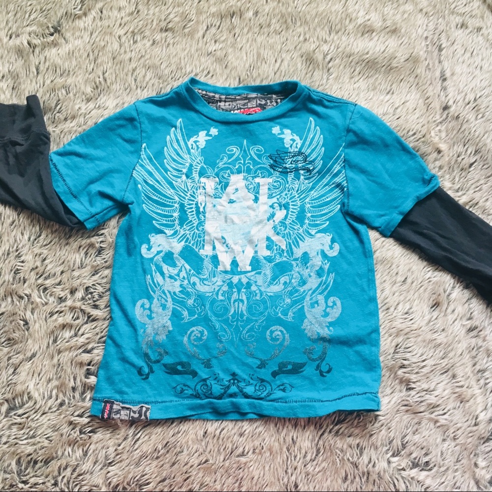 TONY HAWK boy’s black teal long doctor sleeve silver print  size 4